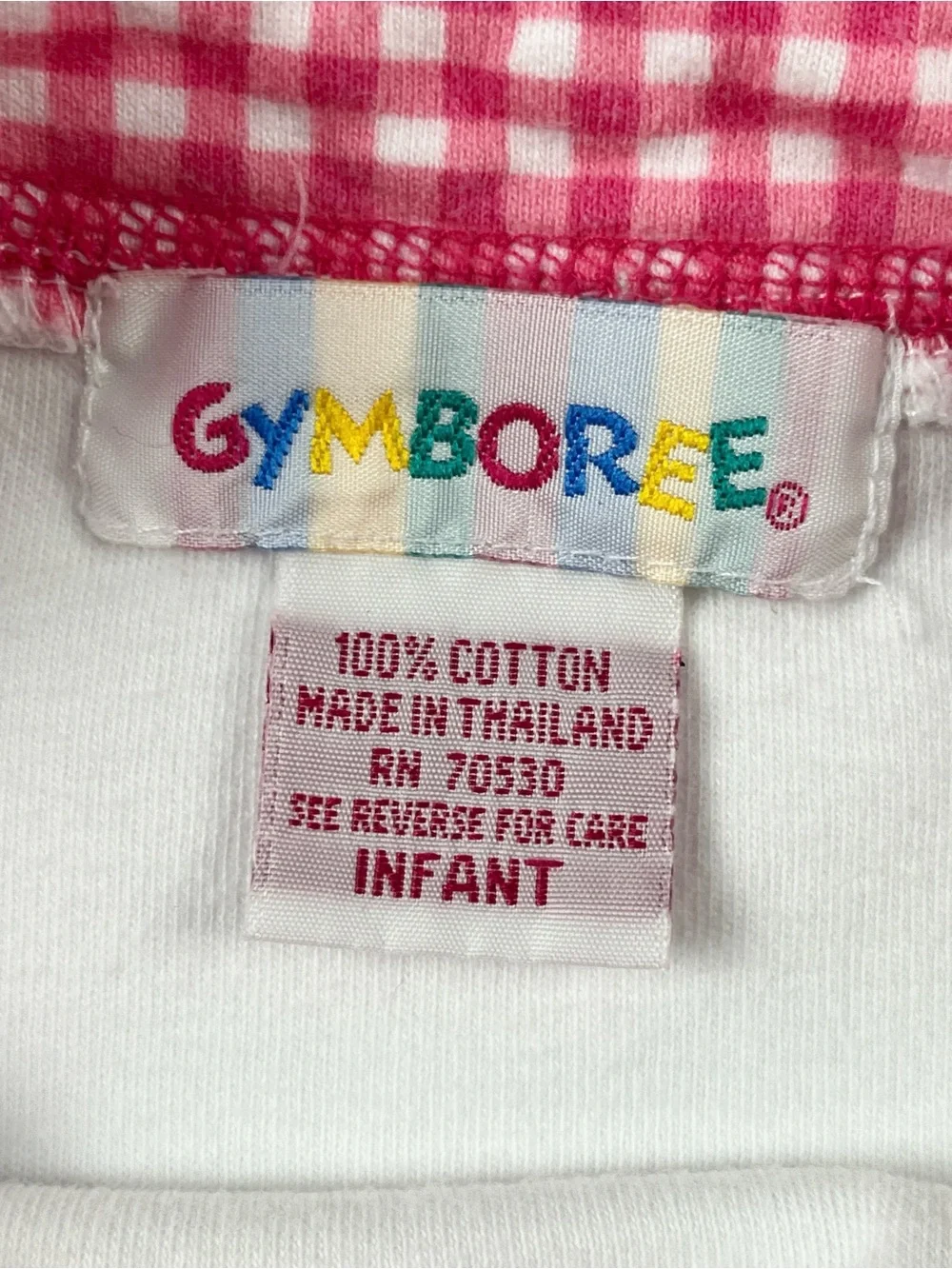 Gymboree 90s White Gingham Trim Vintage Top Rainbow Tag 100% Cotton Infant 6-12
